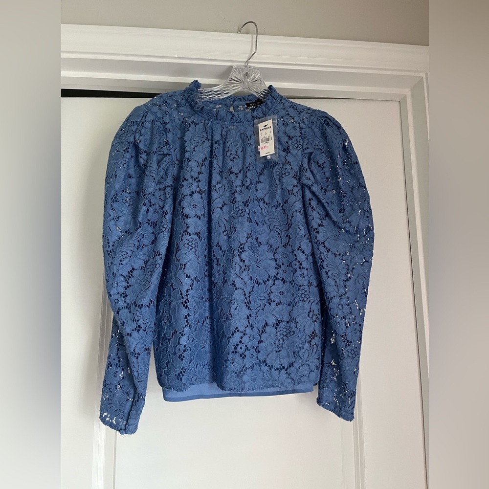 Express Mock Neck Lace Blouse